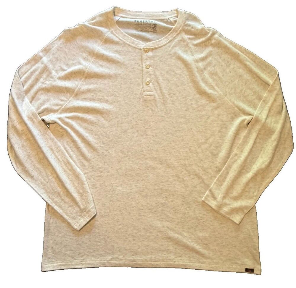 Faherty Cloud Cotton Henley Mens XXL Ivory Heather Long Sleeve Shirt Pima Modal